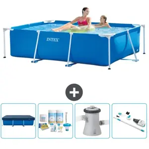 Intex Rechthoekig Frame Zwembad - 220 x 150 x 60 cm - Blauw - Inclusief Afdekzeil - Onderhoudspakket - Zwembadfilterpomp - StofzuigerVendu parbol