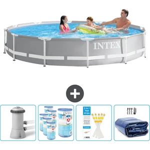 Intex Rond Prism Frame Zwembad - 366 x 76 cm - Grijs - Inclusief Pomp Filters - Testrips - SolarzeilVendu parbol