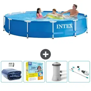 Intex Rond Frame Zwembad - 366 x 76 cm - Blauw - Inclusief Solarzeil - Onderhoudspakket - Zwembadfilterpomp - StofzuigerVendu parbol