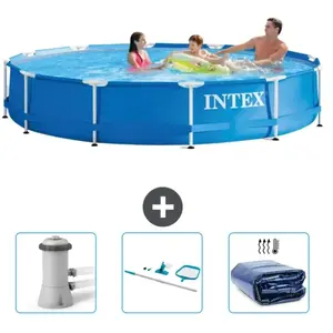 Intex Rond Frame Zwembad - 366 x 76 cm - Blauw - Inclusief Zwembadfilt...