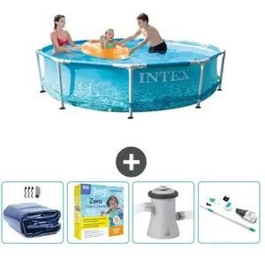 Intex Rond Frame Zwembad - 305 x 76 cm - Waterprint - Inclusief Solarzeil - Onderhoudspakket - Zwembadfilterpomp - StofzuigerVendu parbol