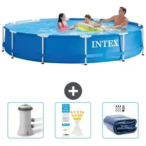 Intex Rond Frame Zwembad - 366 x 76 cm - Blauw - Inclusief Zwembadfilt...