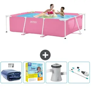 Intex Rechthoekig Frame Zwembad - 220 x 150 x 60 cm - Roze - Inclusief Solarzeil - Onderhoudspakket - Zwembadfilterpomp - StofzuigerVendu parbol