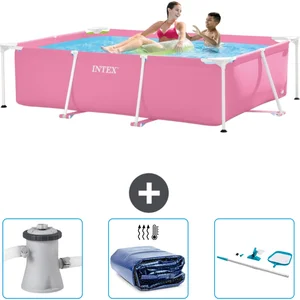 Intex Rechthoekig Frame Zwembad - 220 x 150 x 60 cm - Roze - Inclusief Zwembadfilterpomp - Solarzeil - SchoonmaaksetVendu parbol