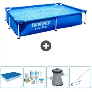 Bestway Rechthoekig Steel Pro Zwembad - 221 x 150 x 43 cm - Blauw - In...