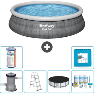 Bestway Rond Opblaasbaar Fast Set Zwembad - Rotanprint - 457 x 107 cm ... pas cher