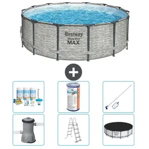 Bestway Rond Steel Pro MAX Zwembad - Steenprint - 427 x 122 cm - Inclu... pas cher
