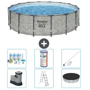 Bestway Rond Steel Pro MAX Zwembad - Steenprint - 488 x 122 cm - Inclu...