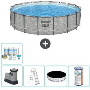 Bestway Rond Steel Pro MAX Zwembad - Steenprint - 549 x 122 - Inclusie...