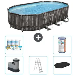 Bestway Ovaal Power Steel Zwembad - 610 x 366 x 122 - Grijs - Inclusie... pas cher