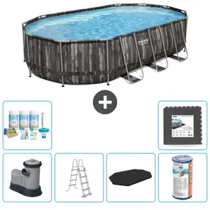 Bestway Ovaal Power Steel Zwembad - 610 x 366 x 122 - Grijs - Inclusie...