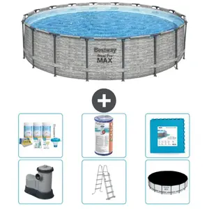 Bestway Rond Steel Pro MAX Zwembad - Steenprint - 549 x 122 - Inclusie...