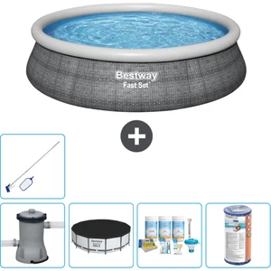 Bestway Rond Opblaasbaar Fast Set Zwembad - Rotanprint - 457 x 84 cm -...Vendu parbol