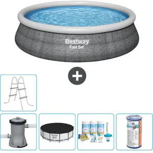 Bestway Rond Opblaasbaar Fast Set Zwembad - Rotanprint - 457 x 84 cm -...Vendu parbol