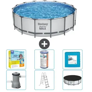Bestway Rond Steel Pro MAX Zwembad - 457 x 122 cm - Grijs - Inclusief ... pas cher