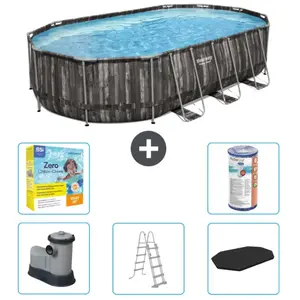 Bestway Ovaal Power Steel Zwembad - 610 x 366 x 122 - Grijs - Inclusie... pas cher