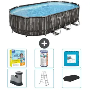 Bestway Ovaal Power Steel Zwembad - 610 x 366 x 122 - Grijs - Inclusie... pas cher