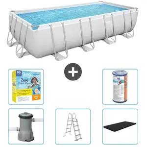 Bestway Rechthoekig Power Steel Zwembad - 488 x 244 x 122 - Grijs Incl...