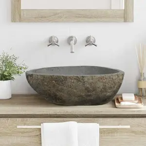 vidaXL Bassin Gris clair (46-52) x (35-40) x 15 cm Pierre de Rivière pas cher