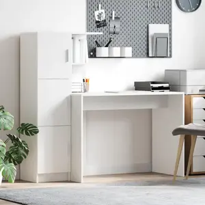 vidaXL Vidaxl Bureau Avec Rangement Blanc En Bois D'ingénierie pas cher