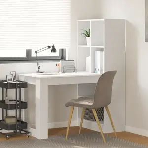 vidaXL Bureau avec étagère avec stockage Blanc 122 x 67 x 145 cm pas cher