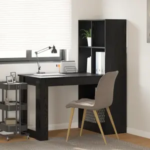 vidaXL Bureau avec étagère avec stockage Chêne noir 122 x 67 x 145 cm pas cher