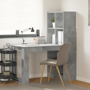 vidaXL Bureau avec étagère avec stockage Gris béton 122 x 67 x 145 cm pas cher