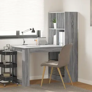 vidaXL Bureau avec étagère avec stockage Gris Sonoma 122 x 67 x 145 cm pas cher