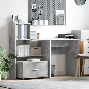 vidaXL Bureau Gris béton 131,5 x 50 x 106,5 cm Bois d'ingénierie pas cher