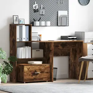 vidaXL Bureau Chêne fumé 131,5 x 50 x 106,5 cm Bois d'ingénierie pas cher