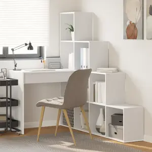 vidaXL Bureau d'angle Blanc Standard Bois reconstitué et MDF pas cher