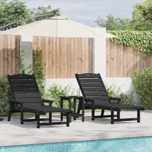 vidaXL Ensemble De Salon De Jardin En 3 Pièces Vidaxl - Noir Hdpe, Chaise Longue Vidaxl - Noir 53x162x98.5 Cm Hdpe, Table D'appoint Adirondack Vidaxl - Noir 38x38x45 Cm Hdpe pas cher