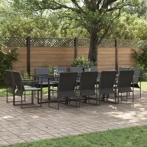 vidaXL Ensemble de salle à manger pour jardin 13 pcs Noir Acier pas cher