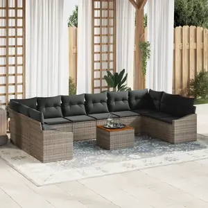 vidaXL Ensemble de canapé de jardin avec coussin 11 pcs Gris polyrotin pas cher