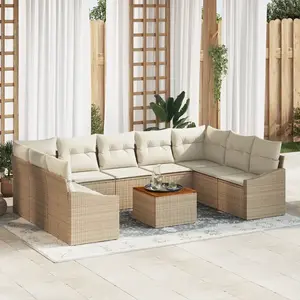 vidaXL Vidaxl Ensemble De Canapé De Jardin 10 Pièces Avec Coussins Beige Poly Rattan Acacia pas cher