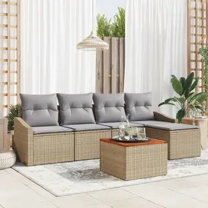 vidaXL Vidaxl Ensemble De Canapés De Jardin 6 Pièces Avec Coussins Beige Poly Rattan Acacia pas cher