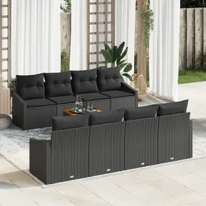 vidaXL Vidaxl Ensemble De Canapé De Jardin 9 Pièces Avec Coussins Noir Poly Rattan Acacia pas cher