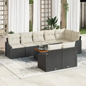 vidaXL Vidaxl Ensemble De Canapé De Jardin 9 Pièces Avec Coussins Noir Poly Rattan Acacia pas cher