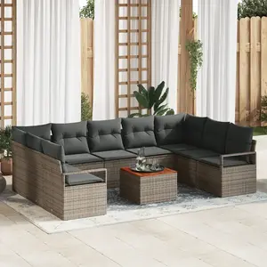 vidaXL Ensemble de canapé de jardin avec coussin 10 pcs Gris polyrotin pas cher