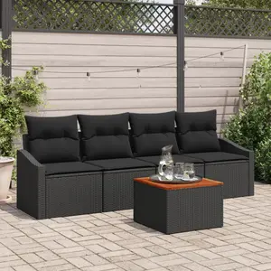 vidaXL Ensemble de canapé de jardin avec coussin 5 pcs Noir polyrotin pas cher