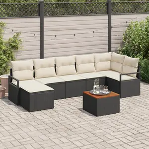 vidaXL Ensemble de Canapés de Jardin vidaXL 8 pièces avec Coussins Noir Poly Rotin Acacia, Canapé de Jardin 2 places vidaXL avec Coussins Noir Poly Rotin pas cher