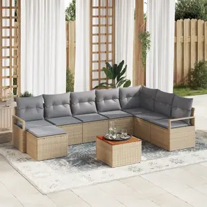 VIDAXL Canapés De Jardin 8 Pièces Avec Coussins Beige Rattan Poly Acacia, Canapé De Jardin 2 Places Avec Coussins Beige Rattan Poly pas cher