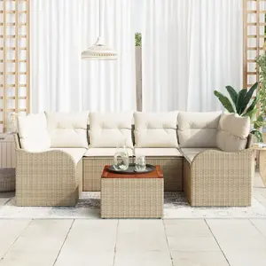 vidaXL Ensemble de canapé de jardin avec coussin 7 pcs Beige polyrotin pas cher