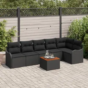 vidaXL Ensemble de canapé de jardin avec coussin 7 pcs Noir polyrotin pas cher