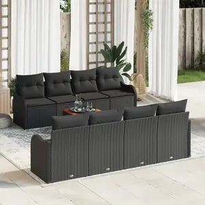 vidaXL Ensemble de canapé de jardin avec coussin 9 pcs Noir polyrotin pas cher