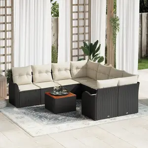 vidaXL Ensemble de canapé de jardin avec coussin 9 pcs Noir polyrotin pas cher