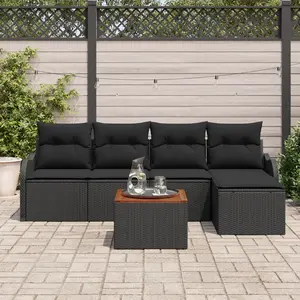 VIDAXL Ensemble de canapé de jardin 6 pièces avec coussins noir rotin synthétique acacia, Canapé de jardin 2 places avec coussins noir rotin synthétique pas cher