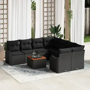 vidaXL Ensemble de canapé de jardin avec coussin 9 pcs Noir polyrotin pas cher