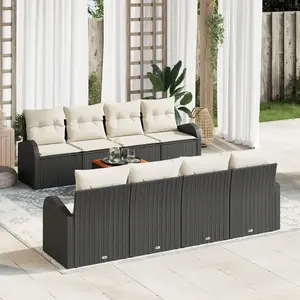 vidaXL Ensemble de canapé de jardin avec coussin 9 pcs Noir polyrotin pas cher