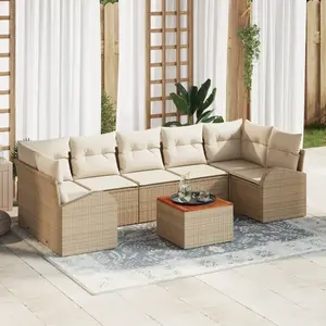 vidaXL Ensemble de canapé de jardin avec coussin 8 pcs Beige polyrotin pas cher